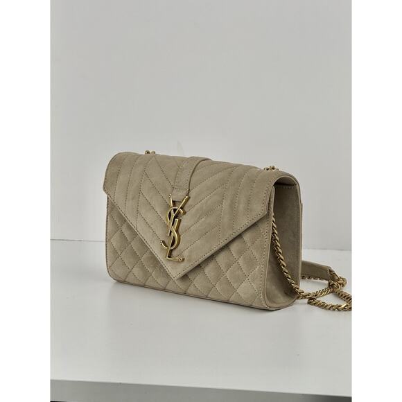 Saint Laurent Suede Matelasse Beige Envelope Small Bag - Picture 1 of 8